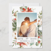 Elegant Waterverf Poinsettia Pine Branch Wedding Save The Date (Voorkant)