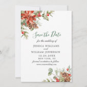 Elegant Waterverf Poinsettia Pine Branch Wedding Save The Date (Achterkant)
