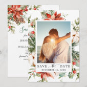 Elegant Waterverf Poinsettia Pine Branch Wedding Save The Date (Voorkant / Achterkant)