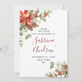 Elegant Waterverf Poinsettia Pine Branch Wedding Save The Date