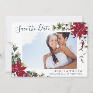 Elegant Waterverf Poinsettia Pine PHOTO Wedding Save The Date