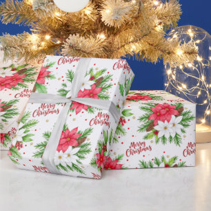 Elegant Waterverf Poinsettia Prettig Kerstfeest Cadeaupapier