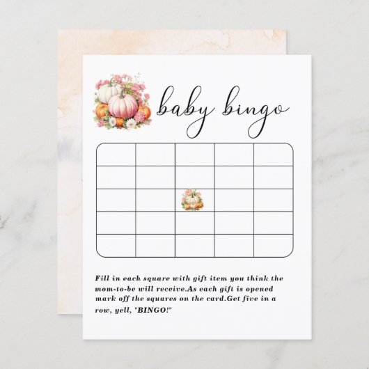 Elegant Waterverf Pompoen baby shower bingogame (Voorkant / Achterkant)