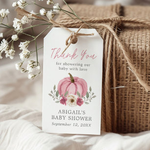 Elegant Waterverf pompoen Baby shower stoffig Roos Cadeaulabel