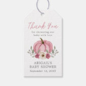 Elegant Waterverf pompoen Baby shower stoffig Roos Cadeaulabel (Voorkant)