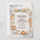 Elegant Waterverf Pompoen Thanksgiving Diner Kaart (Voorkant)