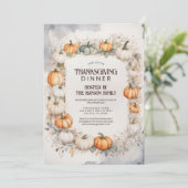 Elegant Waterverf Pompoen Thanksgiving Diner Kaart (Staand voorkant)