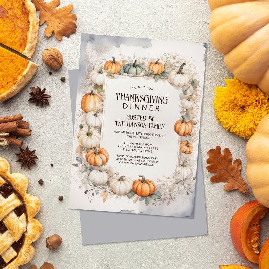 Elegant Waterverf Pompoen Thanksgiving Diner Kaart