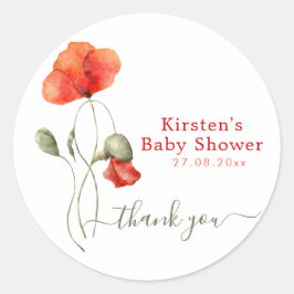 Elegant Waterverf Poppies - Baby shower Hartelijk  Ronde Sticker