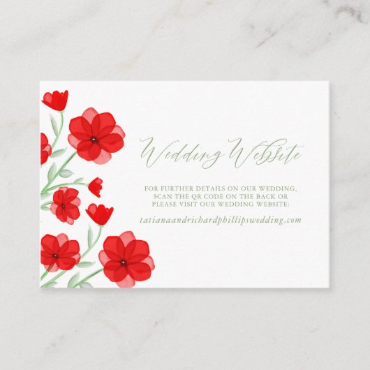 Elegant Waterverf Poppy Floral QR Code Website Informatiekaartje (Voorkant)