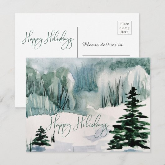 Elegant Waterverf Prettige feestdagen Winter Holid Briefkaart (Voorkant / Achterkant)