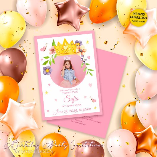 Elegant Waterverf Princess Photo Birthday Party Kaart