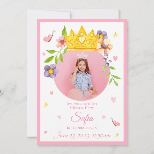 Elegant Waterverf Princess Photo Birthday Party Kaart (Voorkant)