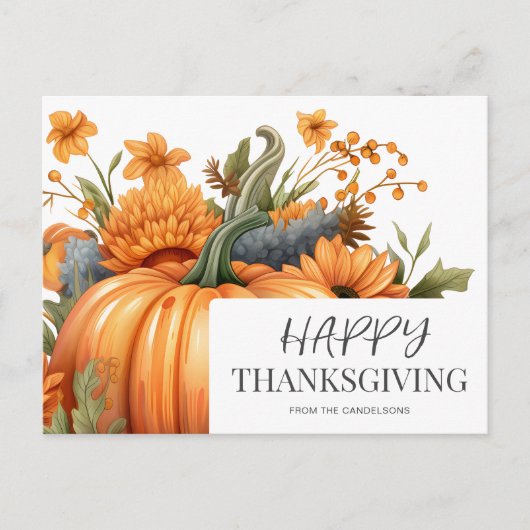 Elegant Waterverf Pumpkin Thanksgiving Feestdagenkaart (Voorkant)