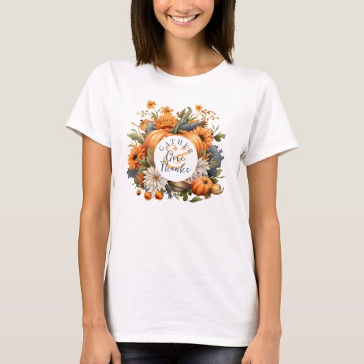 Elegant Waterverf Pumpkin Thanksgiving T-shirt (Voorkant)