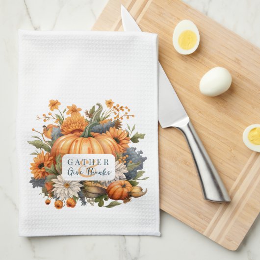 Elegant Waterverf Pumpkin Thanksgiving Theedoek (Quarter Fold)