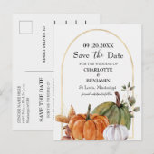 Elegant waterverf Pumpkin Wedding Save the Date Aankondigingskaart (Voorkant / Achterkant)