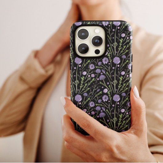 Elegant Waterverf Purple Flowers Greenery Black Case-Mate iPhone Case