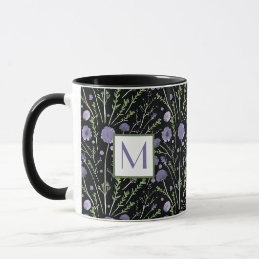 Elegant Waterverf Purple Flowers Monogram Mok (Links)