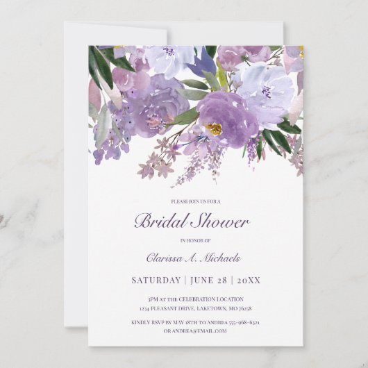 Elegant Waterverf Purple Flowers Vrijgezellenfeest Kaart (Voorkant)