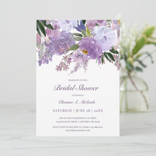 Elegant Waterverf Purple Flowers Vrijgezellenfeest Kaart (Staand voorkant)