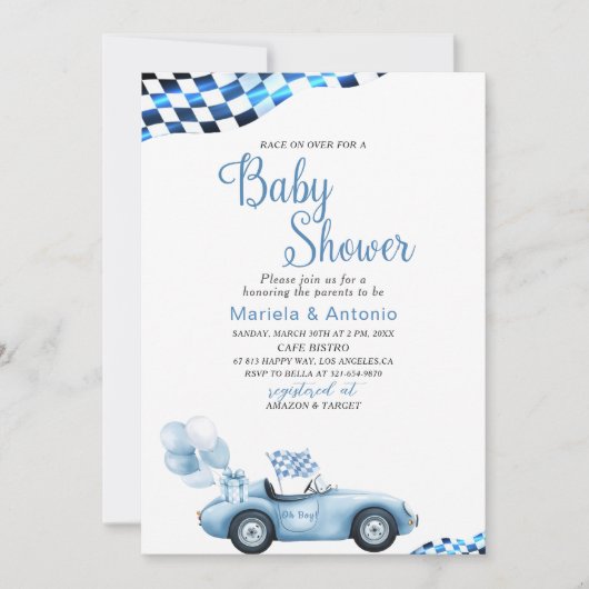 Elegant Waterverf Race Car Baby shower Kaart (Voorkant)