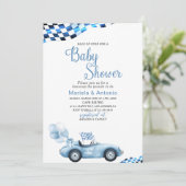 Elegant Waterverf Race Car Baby shower Kaart (Staand voorkant)