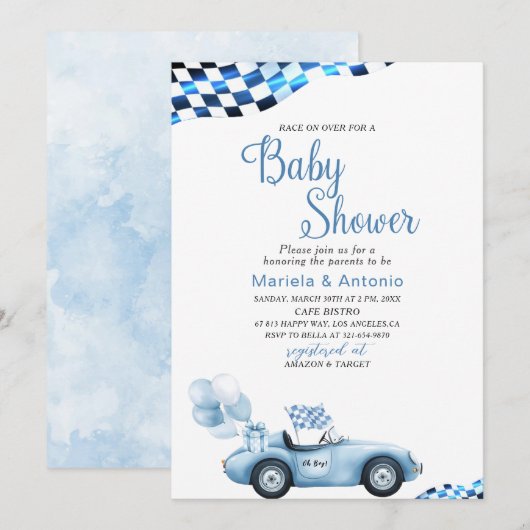 Elegant Waterverf Race Car Baby shower Kaart (Voorkant / Achterkant)