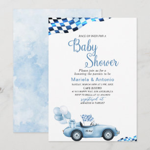 Elegant Waterverf Race Car Baby shower Kaart
