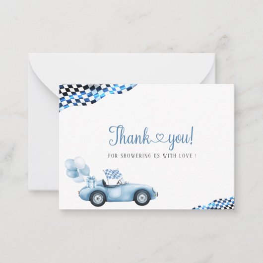 Elegant Waterverf Race Car Baby shower Notitiekaartje (Voorkant)