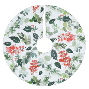 Elegant Waterverf Red Berries Greenery Kerstmis Kerstboom Rok