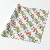 Elegant Waterverf Red Berry KerstFloral Cadeaupapier (Uitgerold)