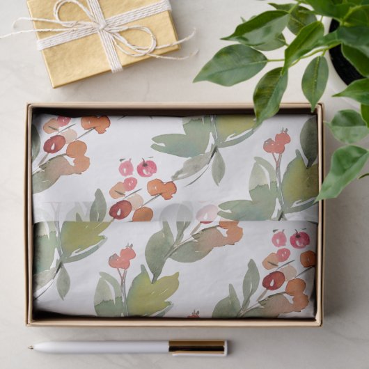 Elegant Waterverf Red Berry KerstFloral Tissuepapier (Geschenk)