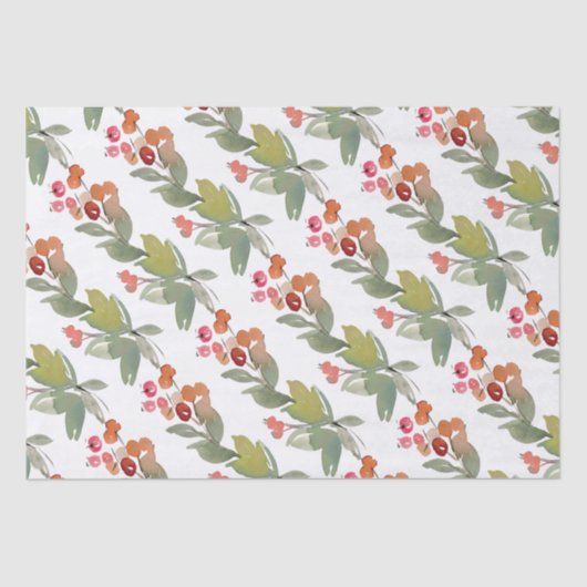 Elegant Waterverf Red Berry KerstFloral Tissuepapier (Voorkant)