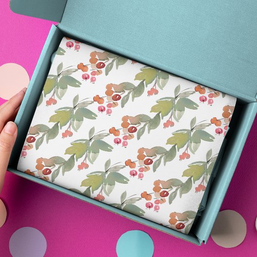 Elegant Waterverf Red Berry KerstFloral Tissuepapier