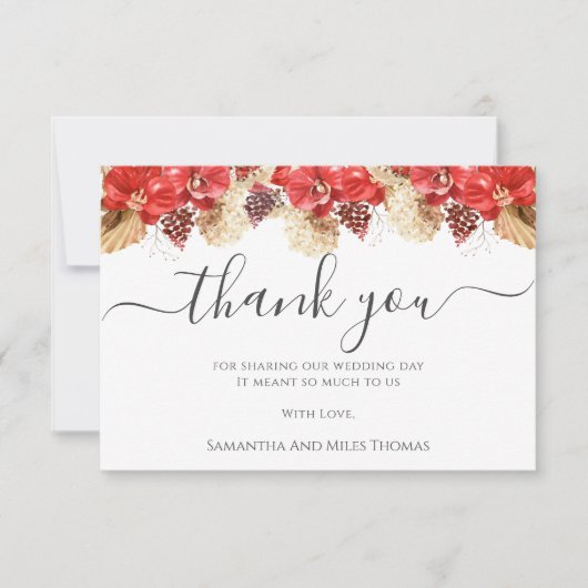 Elegant Waterverf Red Blush Floral Wedding Bedankkaart (Voorkant)