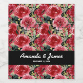 Elegant Waterverf Red Flowers Black Wedding Wijn Etiket (Enkel label)