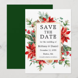 Elegant Waterverf Red Poinsettia Floral Green Save The Date
