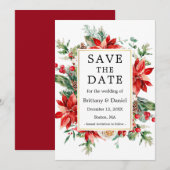 Elegant Waterverf Red Poinsettia Floral Greenery Save The Date (Voorkant / Achterkant)