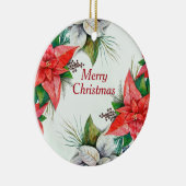 Elegant Waterverf Red Poinsettia Floral Kerstmis Keramisch Ornament (Rechts)