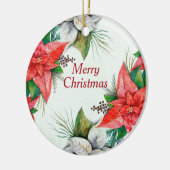 Elegant Waterverf Red Poinsettia Floral Kerstmis Keramisch Ornament (Links)