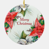 Elegant Waterverf Red Poinsettia Floral Kerstmis Keramisch Ornament (Achterkant)