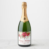 Elegant Waterverf Red Poinsettia Holiday Sparkling Wijnetiket (Voorkant)