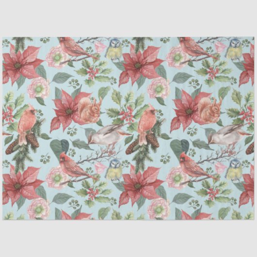 Elegant  Waterverf Red Poinsettia Kardinaal Tissuepapier (Voorkant)