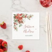 Elegant Waterverf Red Poinsettia Pine Fir Wedding Servet (Insitu)