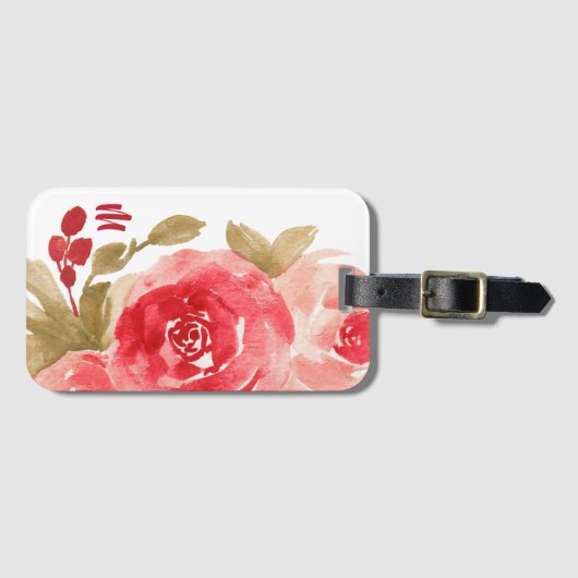 Elegant Waterverf Red Rose Monogram Bagagelabel (Voorkant (horizontaal))
