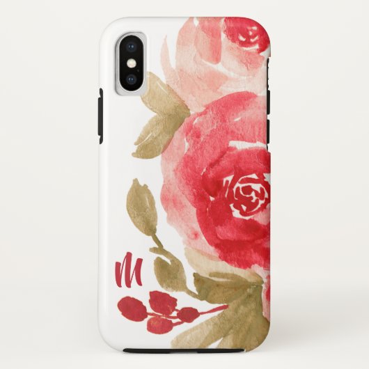 Elegant Waterverf Red Rose Monogram Case-Mate iPhone Case (Achterkant)