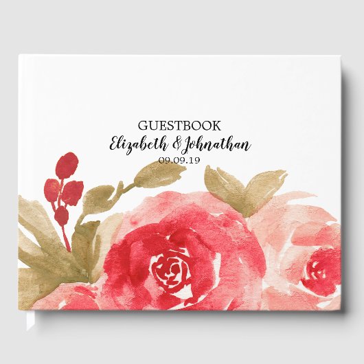 Elegant Waterverf Red Rose Wedding Gastenboek (Voorkant)