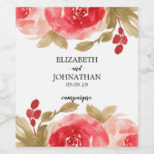 Elegant Waterverf Red Rose Wedding Wijn Etiket (Enkel label)