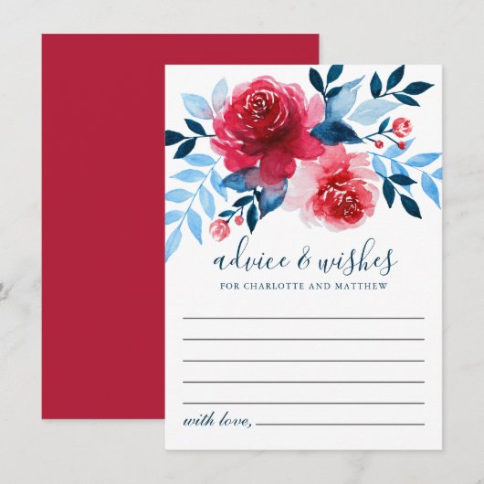 Elegant Waterverf Red Roses Blue Foliage Wedding Advieskaart (Voorkant / Achterkant)